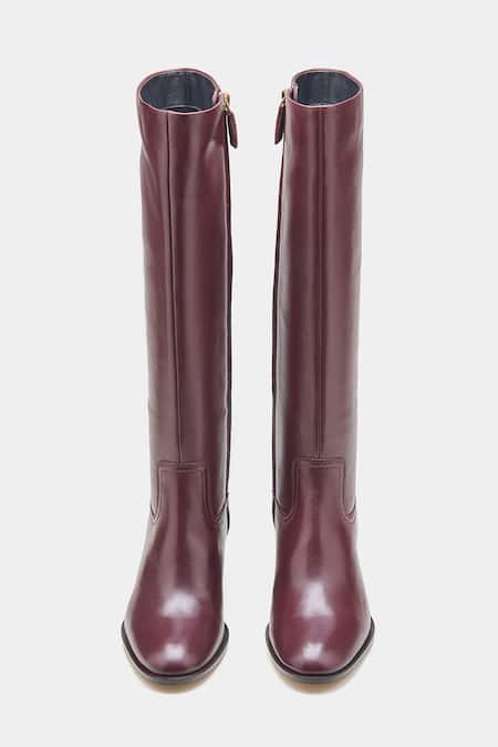 Shop_Oroh_Maroon Manuela Genuine Leather Block Heel Long Boots _Online_at_Aza_Fashions
