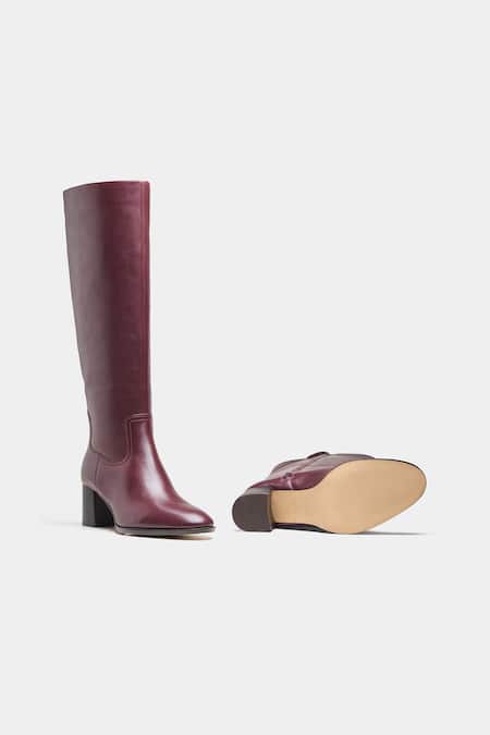 Buy_Oroh_Maroon Manuela Genuine Leather Block Heel Long Boots 