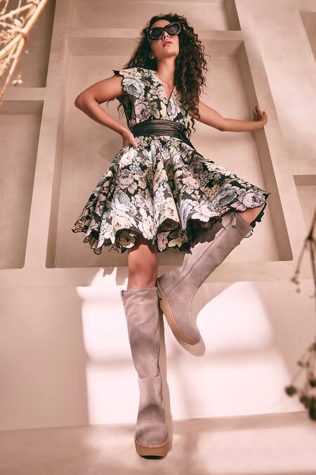 Oroh_Gray Micaela Genuine Leather Long Boots _at_Aza_Fashions