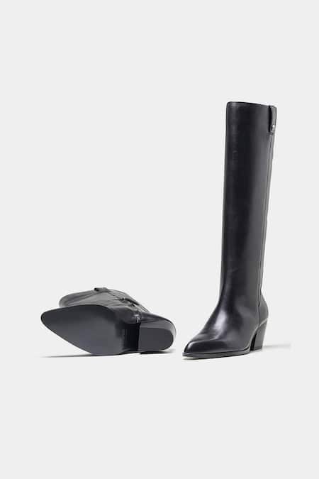 Oroh_Black Palmira Genuine Leather Long Boots _at_Aza_Fashions
