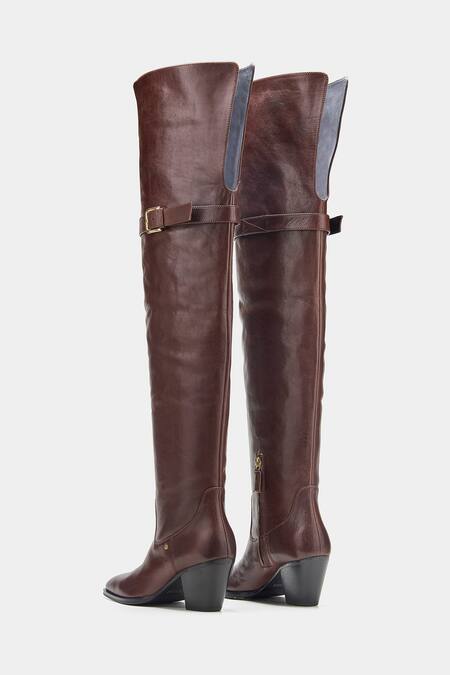 Buy_Oroh_Brown Buckles Paloma Genuine Leather Knee High Boots 
