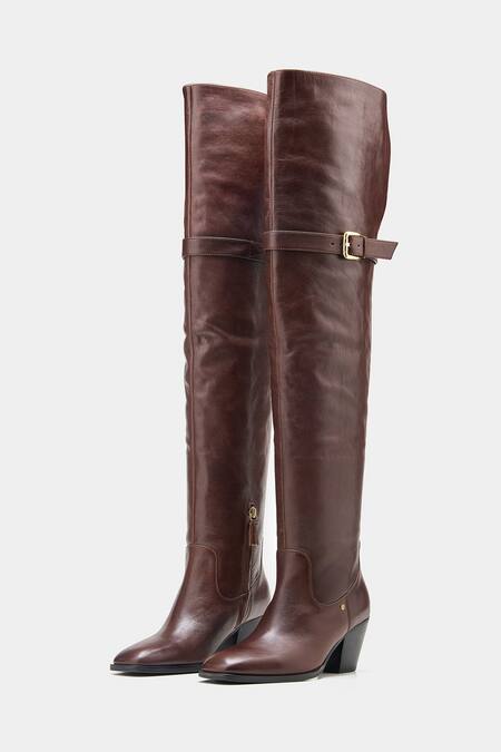 Shop_Oroh_Brown Buckles Paloma Genuine Leather Knee High Boots 