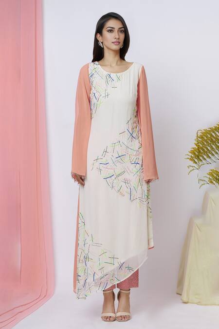 Aariyana Couture Cream Georgette Sequins, Embroidery Round Neck Tunic Online at Aza Fashions Aariyana Couture_Cream Georgette Sequins, Embroidery Round Neck Tunic_Online_at_Aza_Fashions