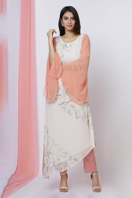 Shop Aariyana Couture Cream Georgette Sequins, Embroidery Round Neck Tunic Online at Aza Fashions Shop_Aariyana Couture_Cream Georgette Sequins, Embroidery Round Neck Tunic_Online_at_Aza_Fashions