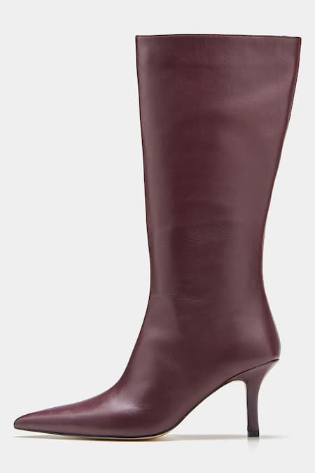 Buy_Oroh_Maroon Luz Genuine Leather Pointed Toe Long Boots _Online_at_Aza_Fashions