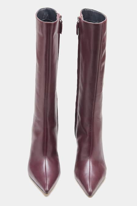 Shop_Oroh_Maroon Luz Genuine Leather Pointed Toe Long Boots _Online_at_Aza_Fashions