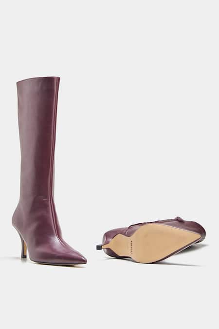 Oroh_Maroon Luz Genuine Leather Pointed Toe Long Boots _at_Aza_Fashions
