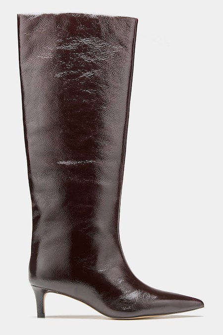 Buy_Oroh_Brown Paula Pointed Toe Kitten Heel Long Boots _Online_at_Aza_Fashions