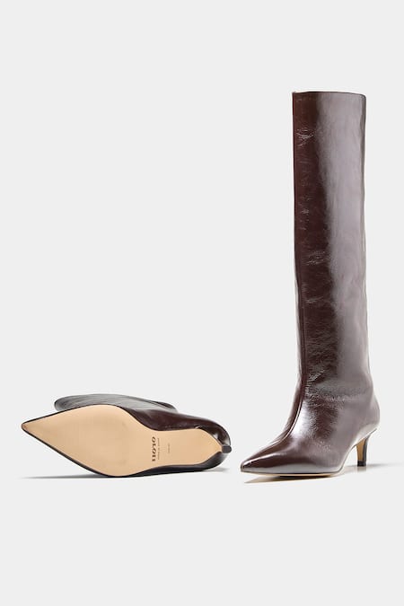 Oroh_Brown Paula Pointed Toe Kitten Heel Long Boots _at_Aza_Fashions