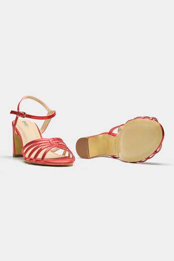 Shop_Oroh_Red Strappy Block Heel Sandals _Online_at_Aza_Fashions