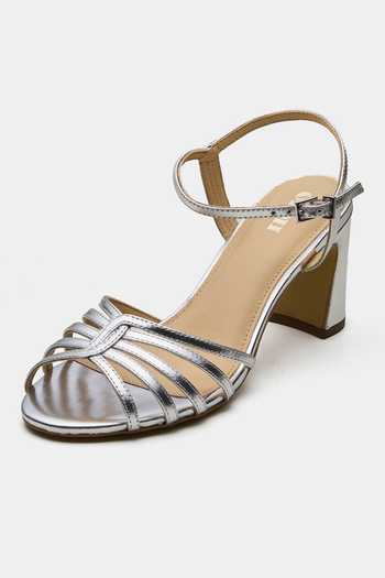 Oroh_Silver Strappy Block Heel Sandals _Online_at_Aza_Fashions