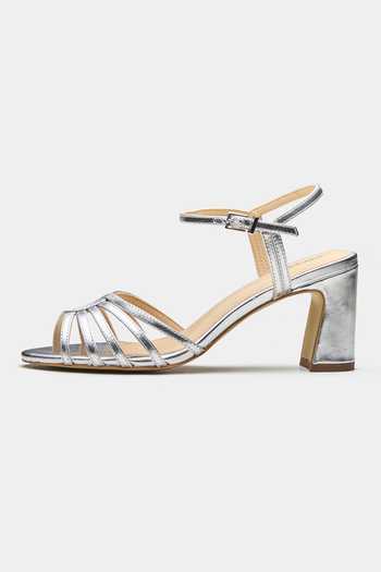 Oroh_Silver Strappy Block Heel Sandals _at_Aza_Fashions