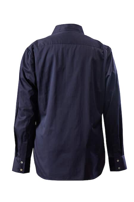 Buy_Rohit Bal_Blue Poplin Embroidery Bird Placement Shirt 