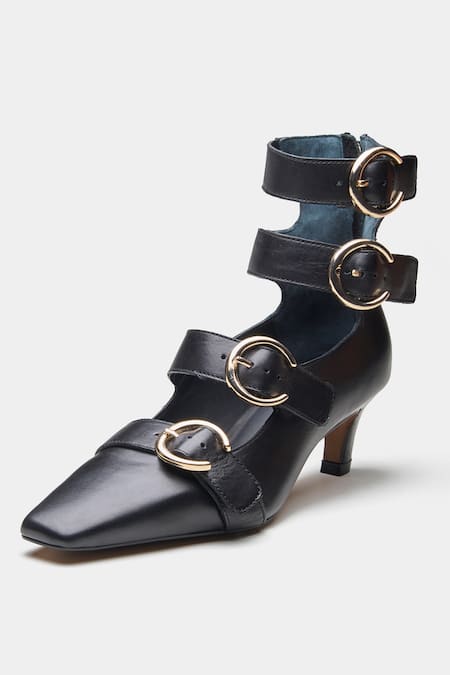 Oroh_Black Buckles Mariana Detail Pointed Toe Pumps _Online_at_Aza_Fashions