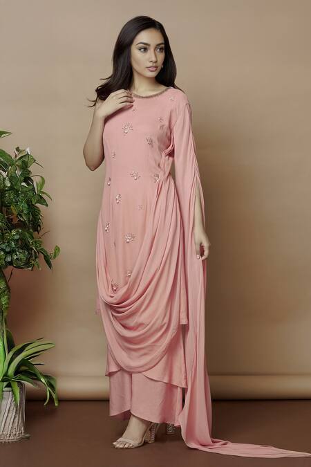 Buy Aariyana Couture Pink Georgette Embroidery Round Neck Kurta With Pants at Aza Fashions Buy_Aariyana Couture_Pink Georgette Embroidery Round Neck Kurta With Pants_at_Aza_Fashions