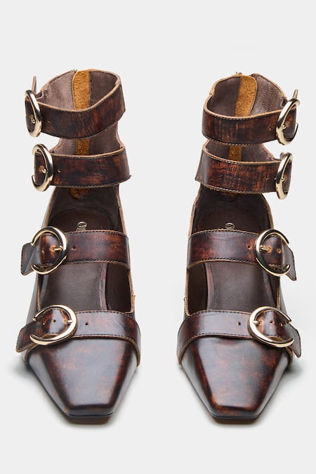 Buy Oroh Brown Buckles Mariana Detail Pointed Toe Pump Heels Online at Aza Fashions Buy_Oroh_Brown Buckles Mariana Detail Pointed Toe Pump Heels _Online_at_Aza_Fashions