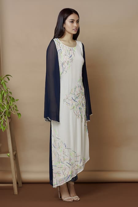 Buy_Aariyana Couture_Blue Georgette Sequins, Beads Round Neck Asymmetric Dress_Online_at_Aza_Fashions