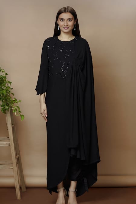 Buy Aariyana Couture Black Satin Beads, Sequins Round Neck Embroidered Kurta With Pants Online at Aza Fashions Buy_Aariyana Couture_Black Satin Beads, Sequins Round Neck Embroidered Kurta With Pants _Online_at_Aza_Fashions
