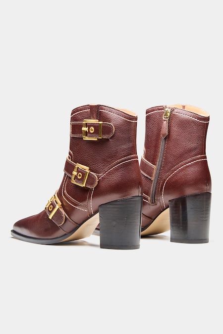 Oroh Teresa Buckle Detail Genuine Leather Ankle Boots 