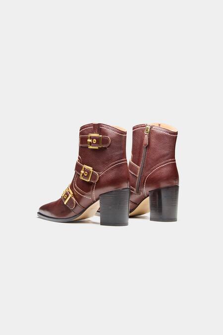 Shop_Oroh_Brown Buckles Teresa Detail Genuine Leather Ankle Boots _Online_at_Aza_Fashions