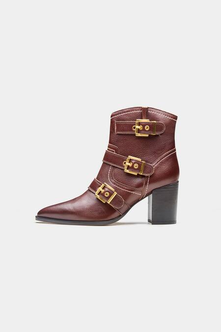 Buy_Oroh_Brown Buckles Teresa Detail Genuine Leather Ankle Boots 