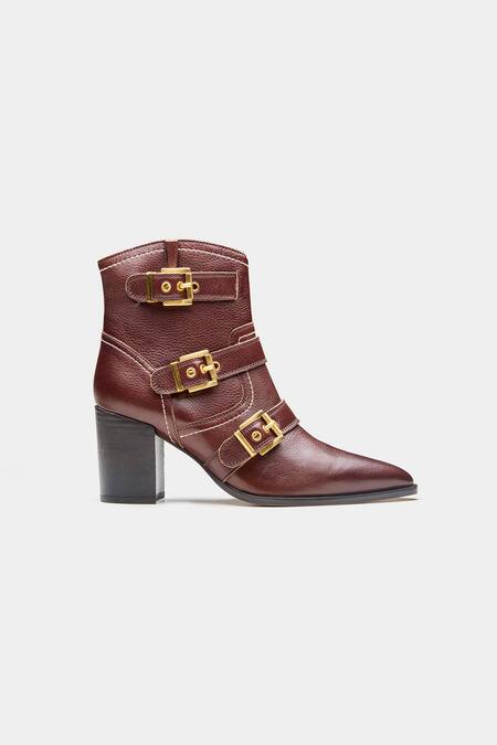 Shop_Oroh_Brown Buckles Teresa Detail Genuine Leather Ankle Boots 