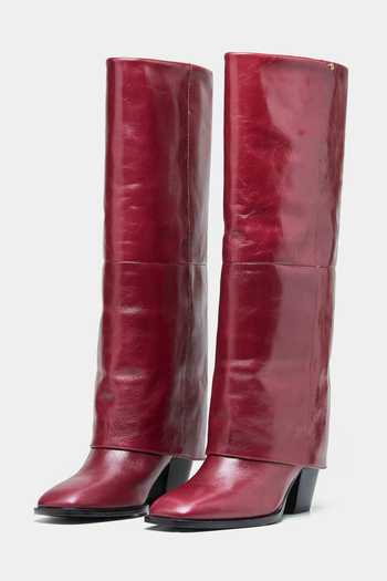 Buy Oroh Maroon Mia Genuine Leather Block Heel Long Boots at Aza Fashions Buy_Oroh_Maroon Mia Genuine Leather Block Heel Long Boots_at_Aza_Fashions