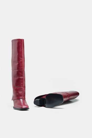 Shop Oroh Maroon Mia Genuine Leather Block Heel Long Boots Online at Aza Fashions Shop_Oroh_Maroon Mia Genuine Leather Block Heel Long Boots_Online_at_Aza_Fashions