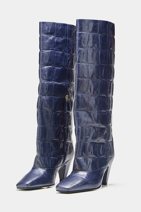 Oroh Patricia Midnight Crocodile Embossed Long Boots 