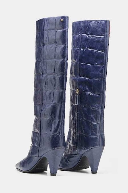 Oroh Patricia Midnight Crocodile Embossed Long Boots 