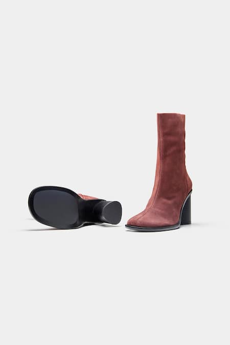 Oroh_Maroon Juana Block Heel Ankle Boots _Online_at_Aza_Fashions