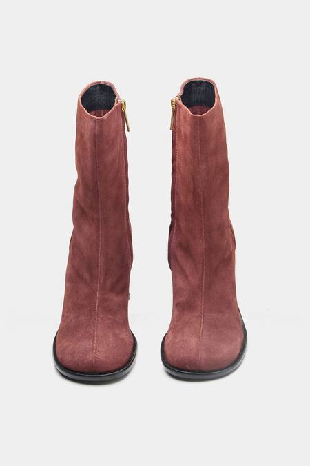 Shop_Oroh_Maroon Juana Block Heel Ankle Boots _Online_at_Aza_Fashions