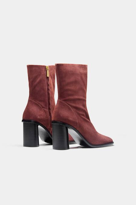 Oroh_Maroon Juana Block Heel Ankle Boots _at_Aza_Fashions