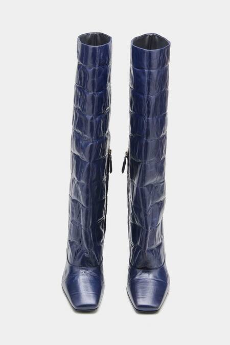 Buy_Oroh_Navy Patricia Midnight Crocodile Embossed Long Boots _Online_at_Aza_Fashions