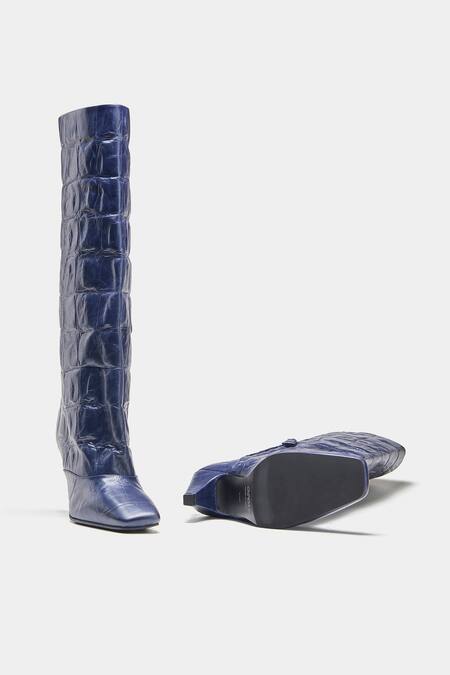 Shop_Oroh_Navy Patricia Midnight Crocodile Embossed Long Boots _Online_at_Aza_Fashions