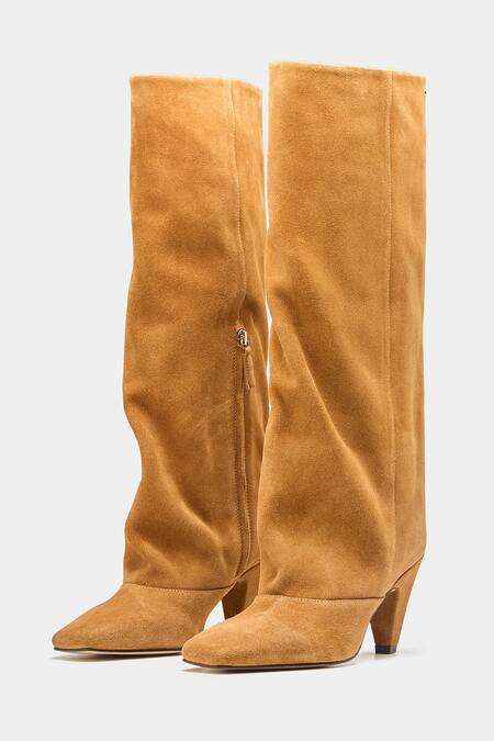 Buy_Oroh_Tan Patricia Long Boots With Kitten Heel _Online_at_Aza_Fashions