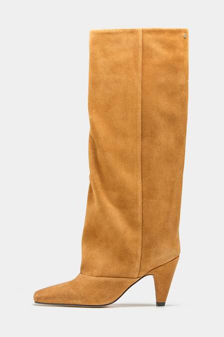 Oroh_Tan Patricia Long Boots With Kitten Heel _at_Aza_Fashions