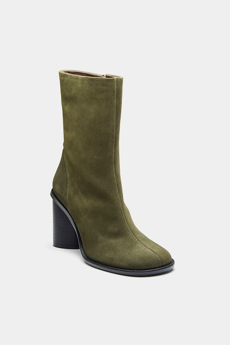 Oroh_Olive Green Juana Genuine Leather Block Heel Ankle Boots _Online_at_Aza_Fashions