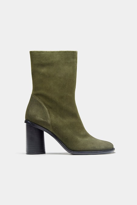 Buy_Oroh_Olive Green Juana Genuine Leather Block Heel Ankle Boots _Online_at_Aza_Fashions