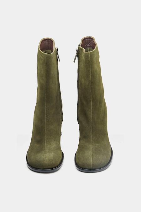 Shop_Oroh_Olive Green Juana Genuine Leather Block Heel Ankle Boots _Online_at_Aza_Fashions