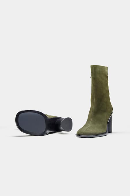 Oroh_Olive Green Juana Genuine Leather Block Heel Ankle Boots _at_Aza_Fashions