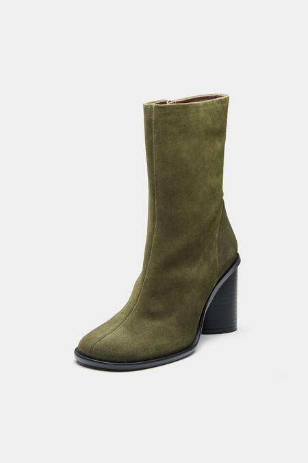 Buy_Oroh_Olive Green Juana Genuine Leather Block Heel Ankle Boots 