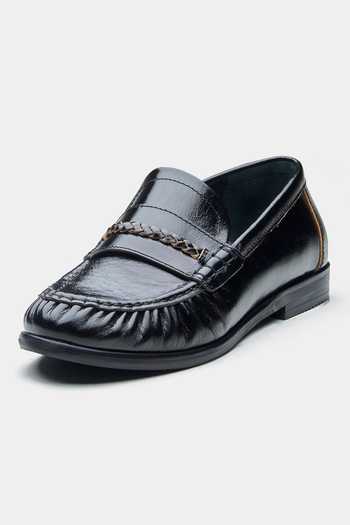 Oroh_Black Fernanda Genuine Leather Chain Loafers _Online_at_Aza_Fashions