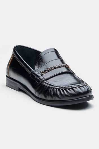 Buy_Oroh_Black Fernanda Genuine Leather Chain Loafers _Online_at_Aza_Fashions