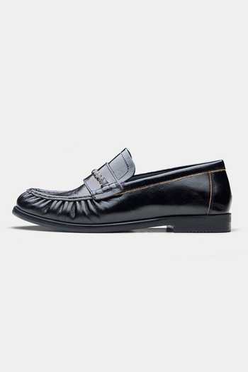 Oroh_Black Fernanda Genuine Leather Chain Loafers _at_Aza_Fashions