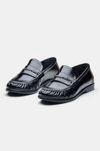 Shop_Oroh_Black Fernanda Genuine Leather Chain Loafers 