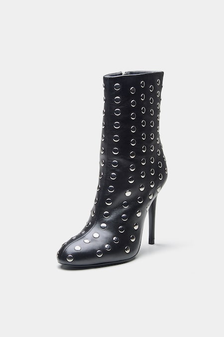 Oroh_Black Studs Eliana Studded Genuine Leather Ankle Boots _Online_at_Aza_Fashions