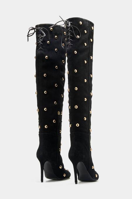 Oroh_Black Studs Dolores Studded Knee High Boots _Online_at_Aza_Fashions