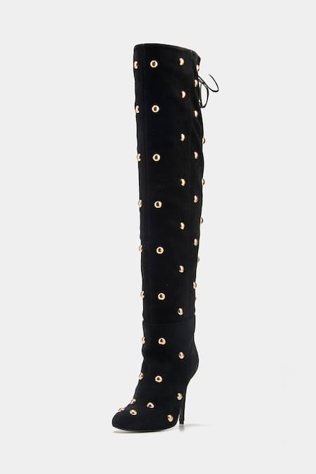 Shop_Oroh_Black Studs Dolores Studded Knee High Boots _Online_at_Aza_Fashions