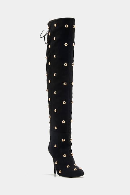 Oroh_Black Studs Dolores Studded Knee High Boots _at_Aza_Fashions